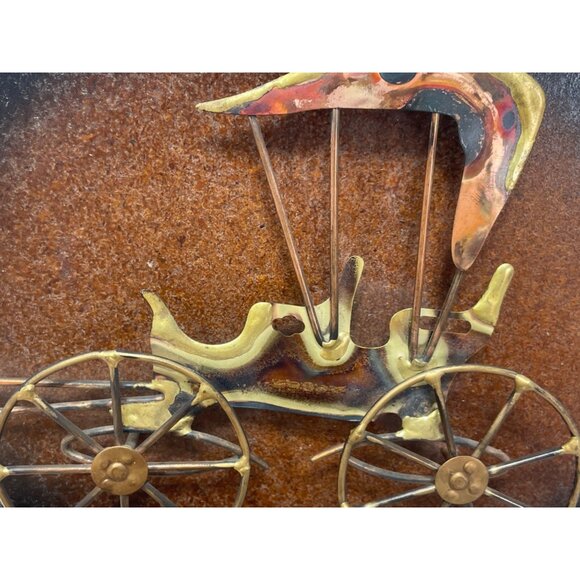 Vintage Brass Horse Carriage & Ice Wagon Wall Plaques On Rustic Brown Background - Picture 5 of 6